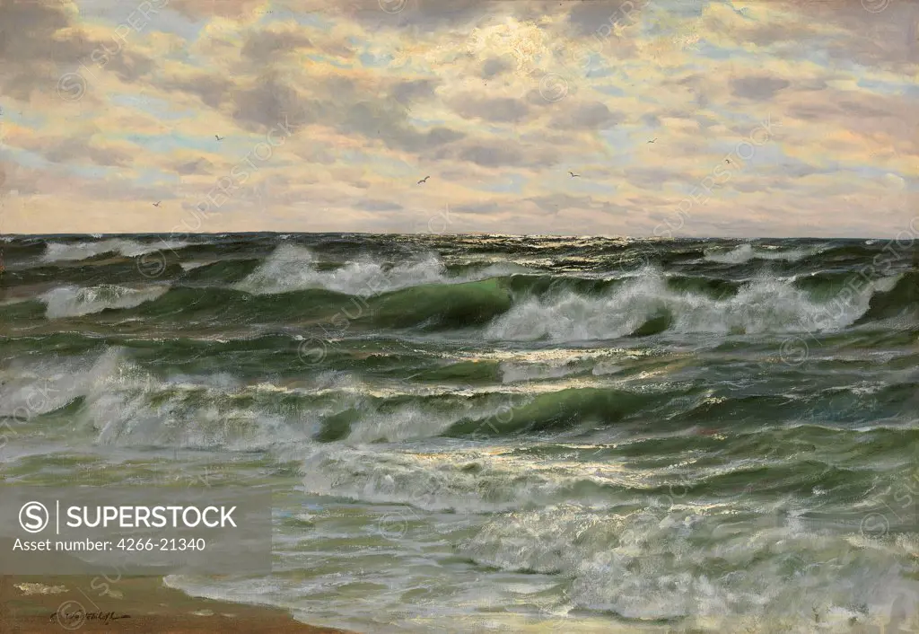 Rolling Waves by Veshchilov, Konstantin Alexandrovich (1878-1945)/ Private Collection/ Russia/ Oil on canvas/ Realism/ 62,5x90,5/ Landscape