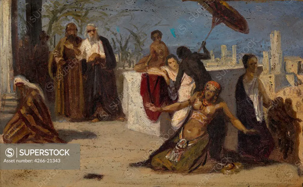 Egyptian Scene by Asknazy, Isaac Lvovich (1856-1902)/ Private Collection/ Russia/ Oil on wood/ History painting/ 12,5x20,5/ Genre,History