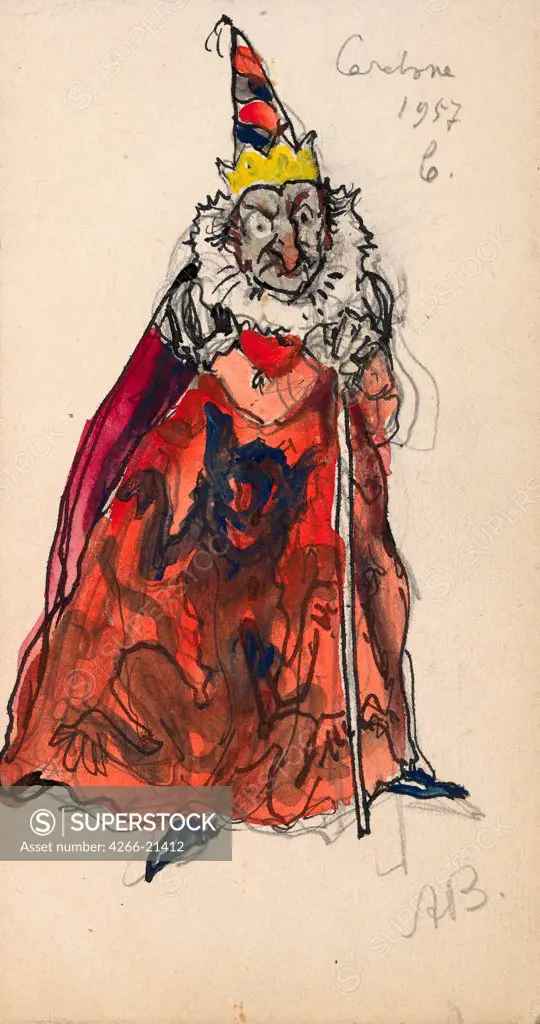 Costume design for the ballet Sleeping Beauty by P. Tchaikovsky by Benois, Alexander Nikolayevich (1870-1960)/ Private Collection/ 1957/ Russia/ Watercolour, gouache, ink and pen on paper/ Theatrical scenic painting/ 22,5x13/ Opera, Ballet, Theatre