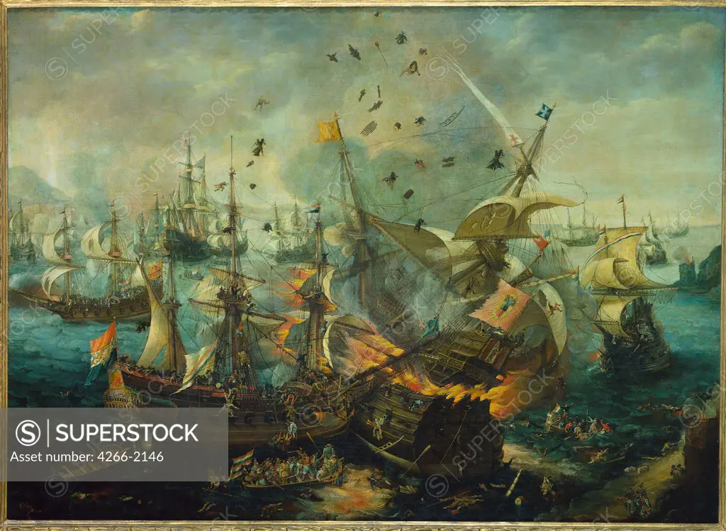 War on sea by Hendrick Cornelisz Vroom, oil on canvas, 1621, 1562/3-1640, Holland, Amsterdam, Rijksmuseum, 137, 5x188