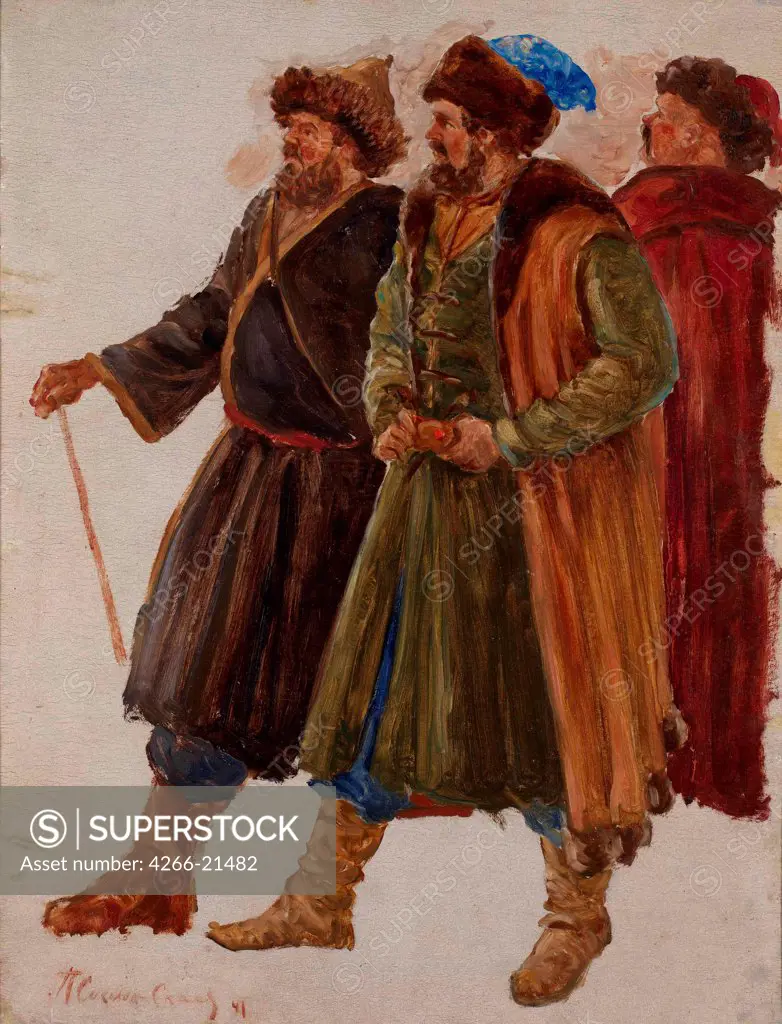 Tsar Ivan the Terrible in Livonia (Study) by Sokolov-Skalya, Pavel Petrovich (1899-1961)/ Private Collection/ 1941/ Russia/ Oil on canvas/ History painting/ 61,5x47,5/ History