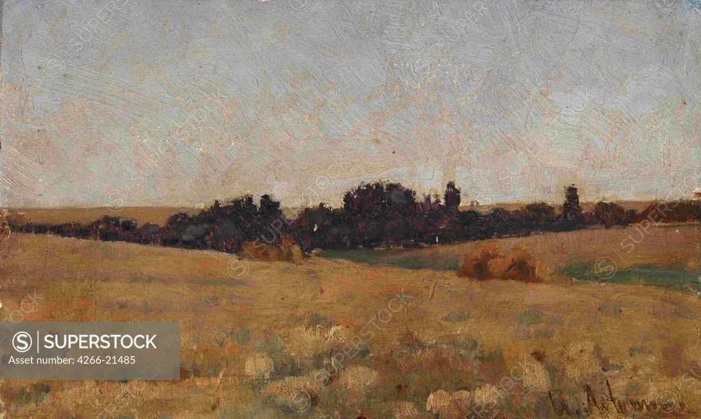 Landscape by Levitan, Isaak Ilyich (1860-1900)/ Private Collection/ Russia/ Oil on wood/ Realism/ 12,5x20,5/ Landscape