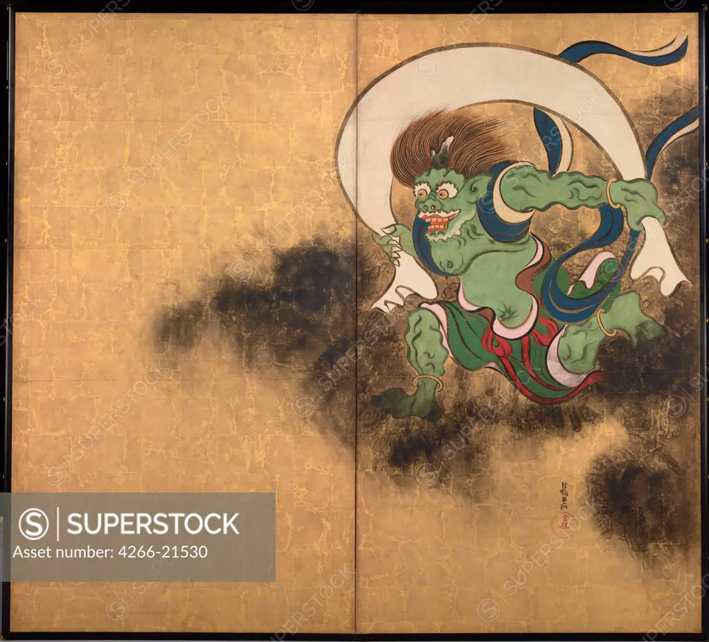 The Wind God. Right part of two-fold screens 'Wind God and Thunder God' by Korin, Ogata (1658-1716)/ Tokyo National Museum/ Early 18th cen./ Japan/ Watercolour and ink on paper/ The Oriental Arts/ 181,8x164/ Mythology, Allegory and Literature