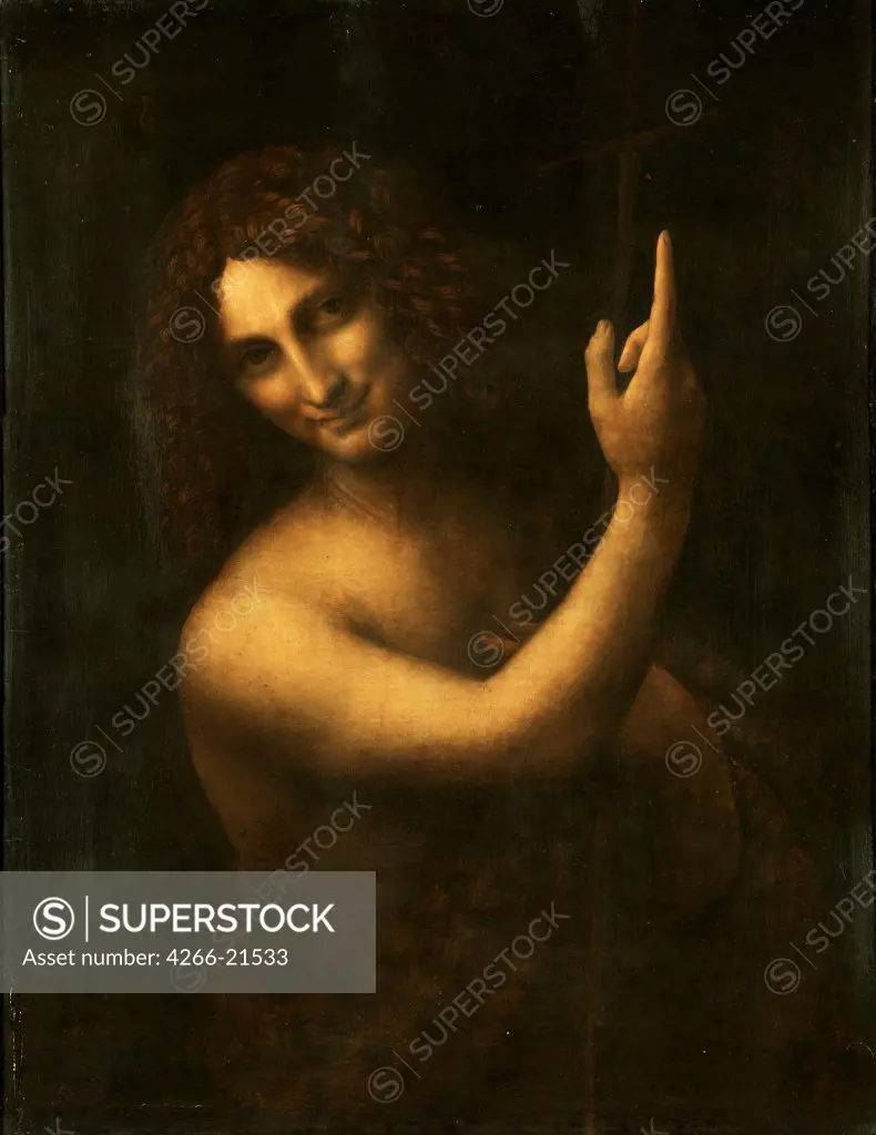 Saint John the Baptist by Leonardo da Vinci (1452-1519)/ Louvre, Paris/ 1513-1516/ Italy, Florentine School/ Oil on wood/ Renaissance/ 6957/ Bible