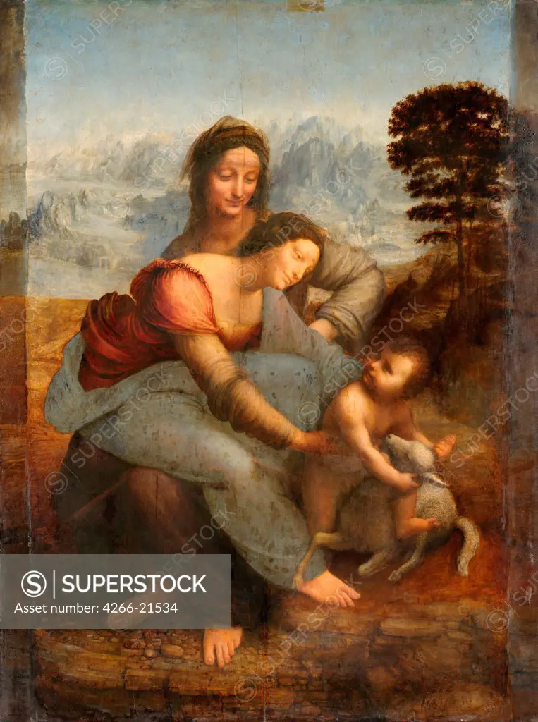 The Virgin and Child with Saint Anne by Leonardo da Vinci (1452-1519)/ Louvre, Paris/ c.1508/ Italy, Florentine School/ Oil on wood/ Renaissance/ 168130/ Bible