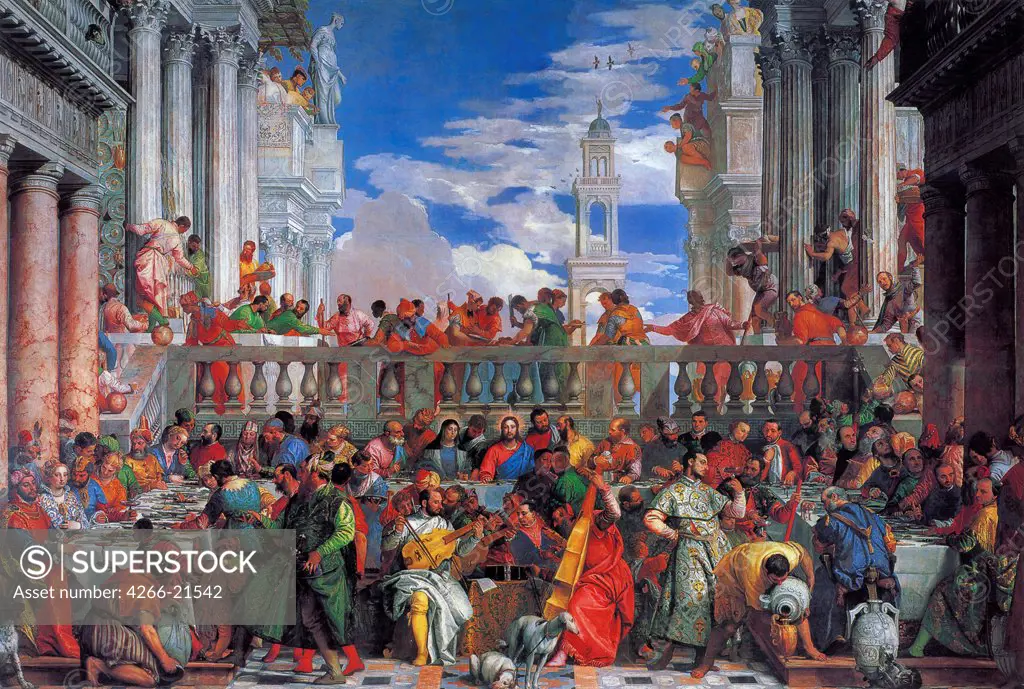 The Wedding Feast at Cana by Veronese, Paolo (1528-1588)/ Louvre, Paris/ 1563/ Italy, Venetian School/ Oil on canvas/ Renaissance/ 666x990/ Bible