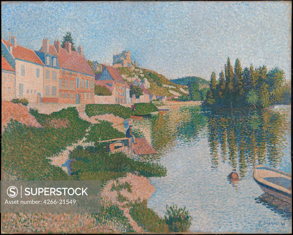Les Andelys. The Riverbank by Signac, Paul (1863-1935)/ Musee d'Orsay, Paris/ 1886/ France/ Oil on canvas/ Postimpressionism/ 65x81/ Landscape