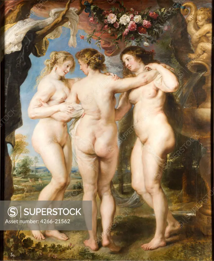 The Three Graces by Rubens, Pieter Paul (1577-1640)/ Museo del Prado, Madrid/ c. 1635/ Flanders/ Oil on canvas/ Baroque/ 221x181/ Mythology, Allegory and Literature,Nude painting