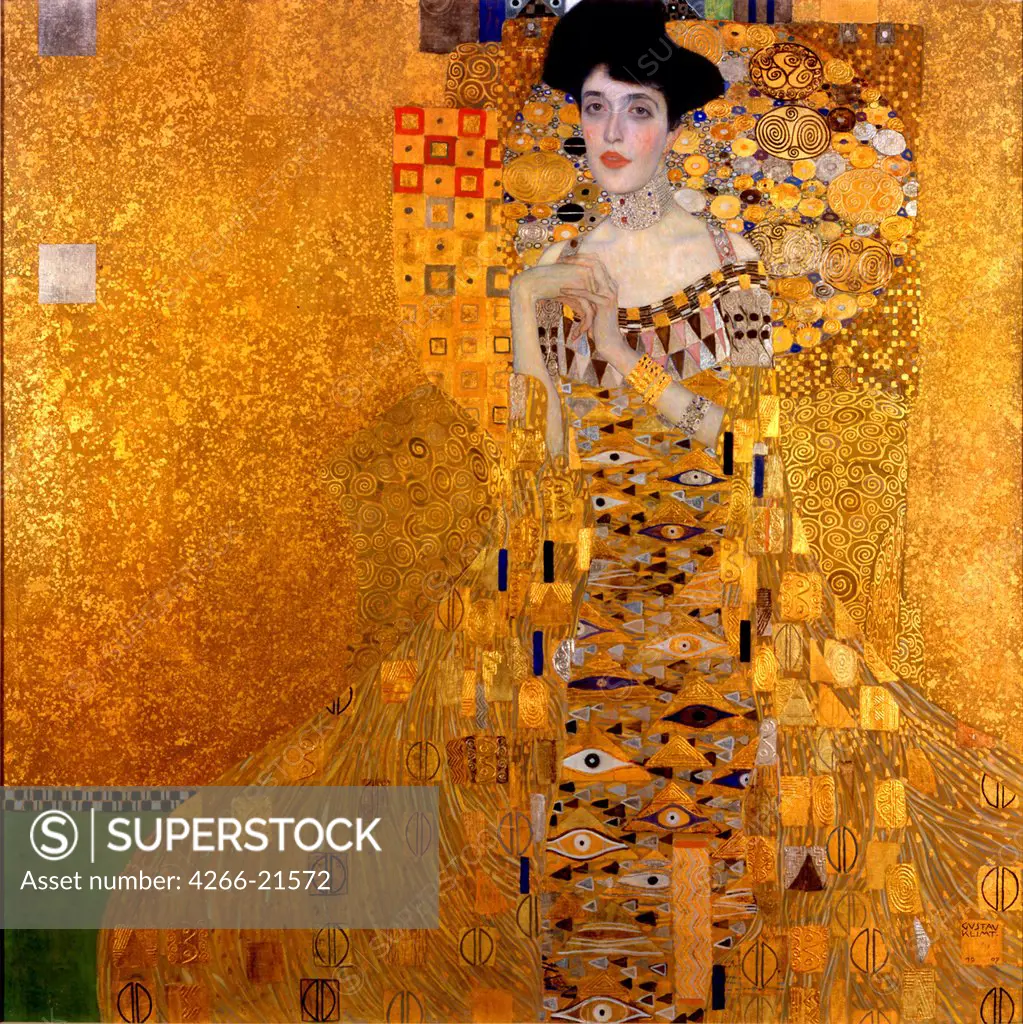 Adele Bloch-Bauer I by Klimt, Gustav (1862-1918)/ Neue Galerie New York/ 1907/ Austria/ Oil on canvas/ Art Nouveau/ 140x140/ Portrait