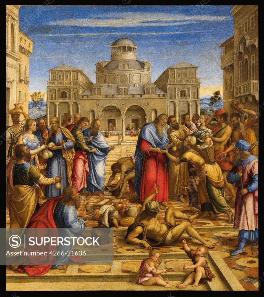 John the Merciful in Alexandria by Santacroce, Francesco di Bernardo de Vecchi (1505-1545)/ Accademia Carrara, Bergamo/ Italy/ Oil on canvas/ Renaissance/ 54x48/ Bible