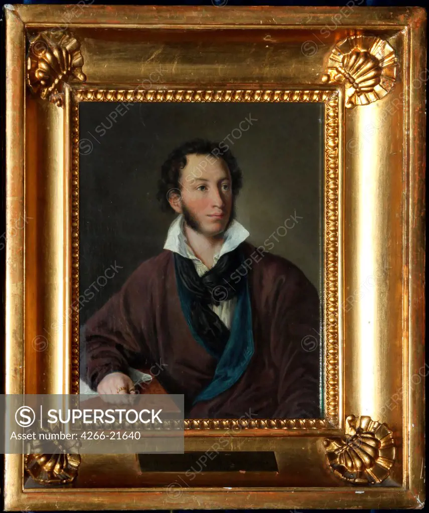 Portrait of the author Alexander S. Pushkin (1799-1837) Copy after V. Tropinin by Yelagina, Avdotya Petrovna (1789-1877)/ Goethe Museum Dusseldorf/ 1827/ Russia/ Oil on canvas/ Classicism/ Portrait