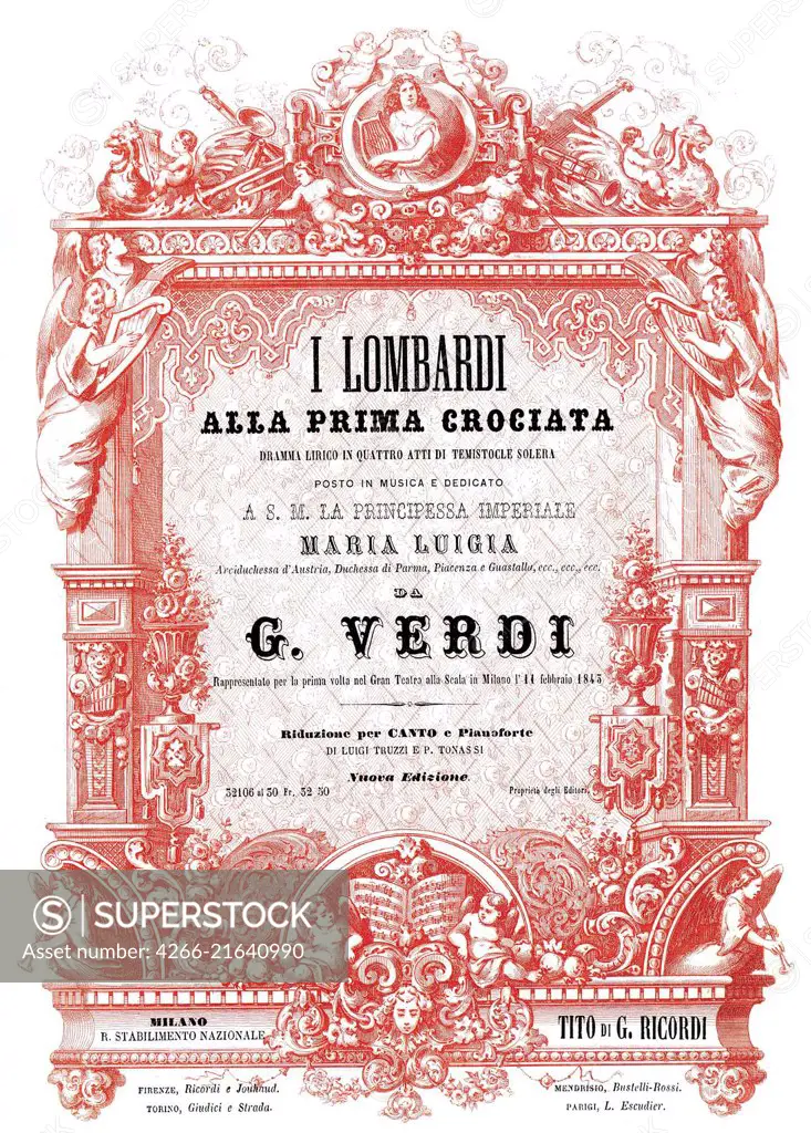 Cover of the vocal score of opera I Lombardi alla prima crociata by Giuseppe Verdi, Verdi, Giuseppe (1813-1901)