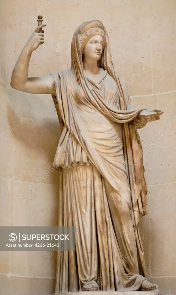 Hera Campana. Roman copy of an hellenistic original by Art of Ancient Rome, Classical sculpture  / Louvre, Paris/ 2th century BC/ Marble/ Classical Antiquities/ H 200/ Objects