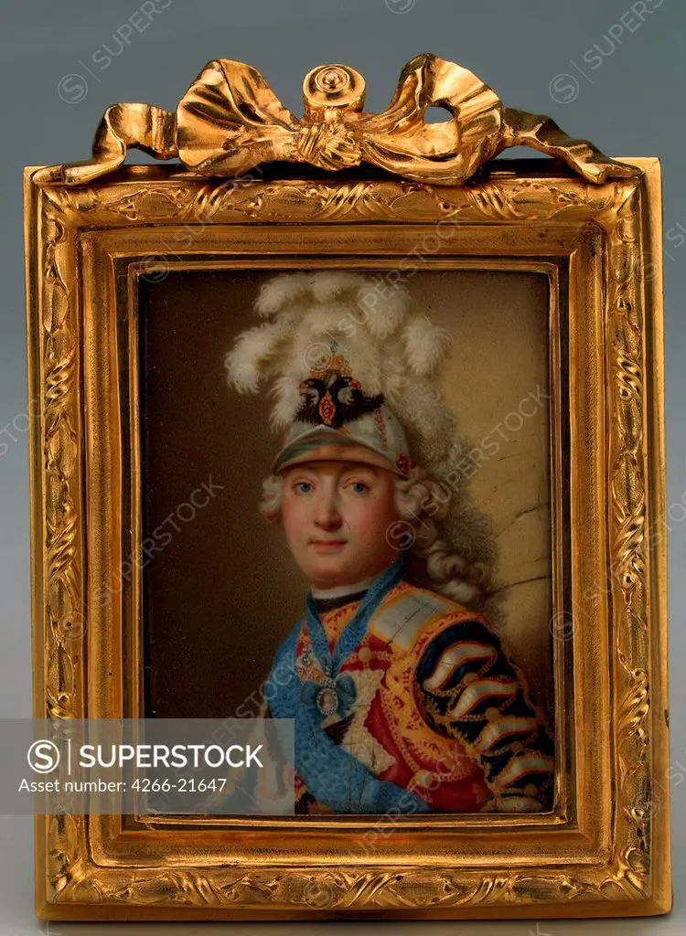 Portrait of the politician and military leader, favorite of Empress Catherine II count Grigory Orlov (1734-1783) by Chyorny, Andrey Ivanovich (18th century)/ State Hermitage, St. Petersburg/ ca 1770/ Russia/ Enamel on copper/ Rococo/ 7,2x5,3/ Portrait