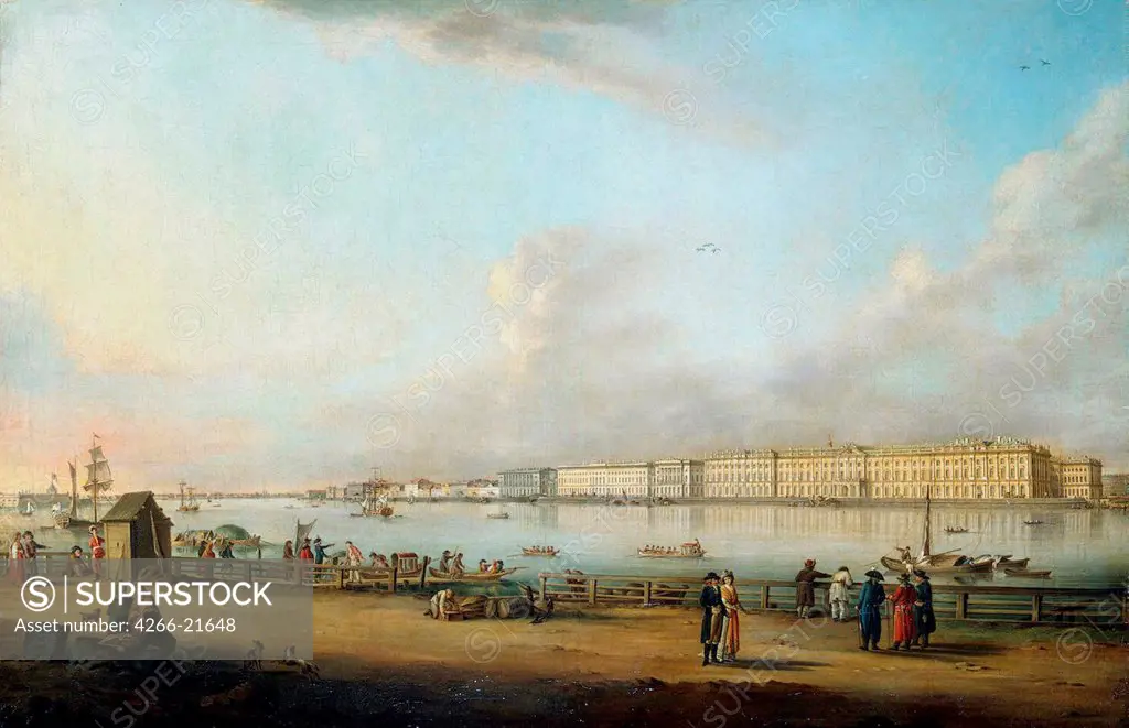 View of the Winter Palace of the Vasilyevsky Island by Mayr, Johann Georg, von (1760-1816)/ State Hermitage, St. Petersburg/ 1796/ Germany/ Oil on canvas/ Classicism/ 77x117/ Landscape