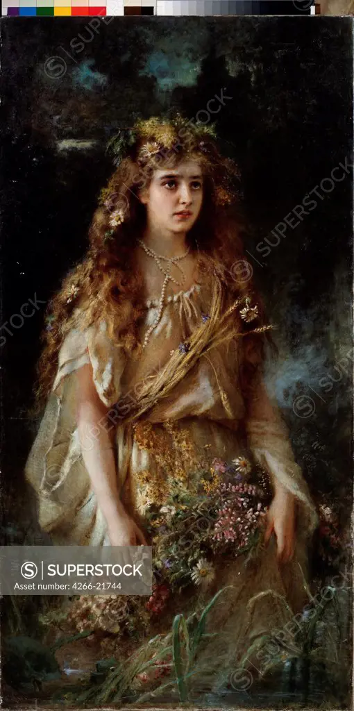 Ophelia by Makovsky, Vladimir Yegorovich (1846-1920)/ State Russian Museum, St. Petersburg/ 1884/ Russia/ Oil on canvas/ Russian Painting, End of 19th - Early 20th cen./ 157,3x80/ Mythology, Allegory and Literature