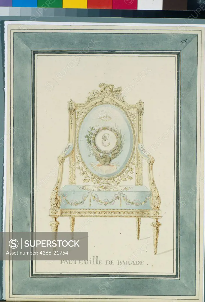 Throne Design for the Catherine Palace in Tsarskoye Selo by Cameron, Charles (ca. 1730/40-1812)/ State Tretyakov Gallery, Moscow/ 1780s/ England/ Watercolour and ink on paper/ Classicism/ 43,6x31,3/ Architecture, Interior