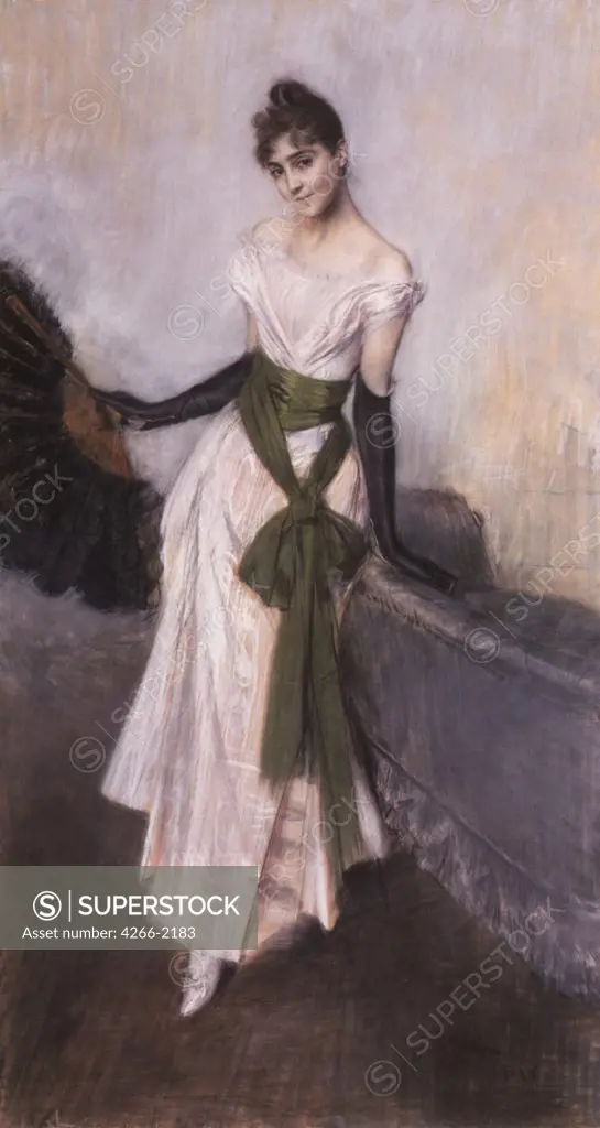 Young woman by Giovanni Boldini, pastel on canvas, 1888, 1842-1931, Private Collection, 221x119, 3