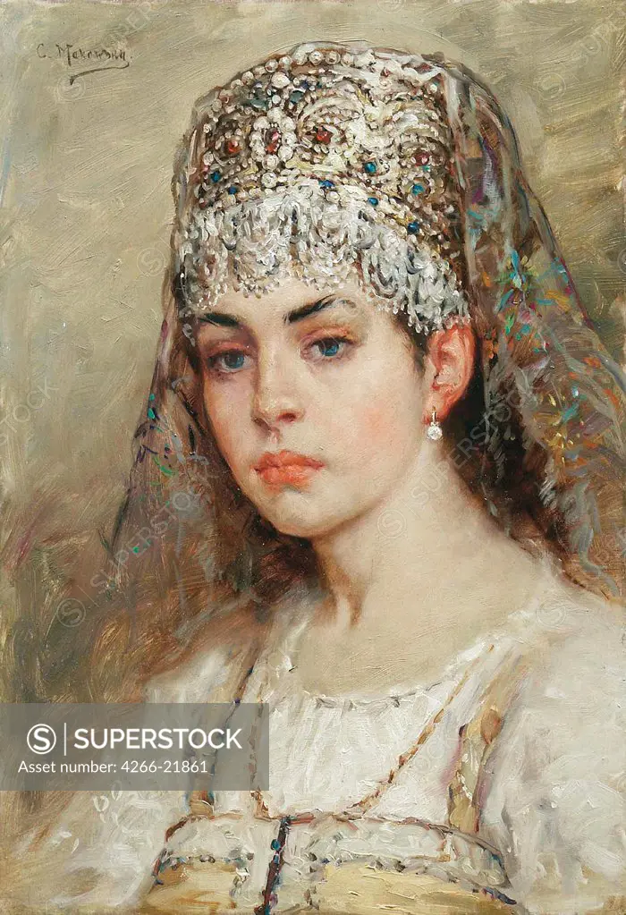 Boyar's Wife by Makovsky, Konstantin Yegorovich (1839-1915)/ Private Collection/ 1880s/ Russia/ Oil on canvas/ Academic art/ Genre,History