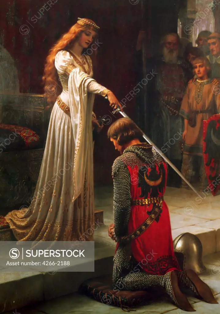 Princess and knight by Edmund Blair Leighton, oil on canvas, 1901, 1853-1922, Private Collection