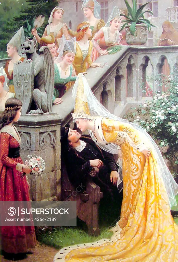 Kissing by Edmund Blair Leighton, oil on canvas, 1903, 1853-1922, private collection, 162, 5x114