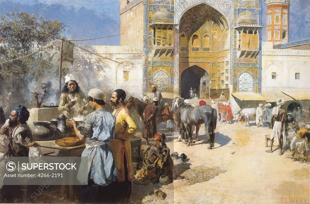 Street scene by Edwin Lord Weeks, oil on canvas, circa 1889, 1849-1903, private collection, 157, 5x245