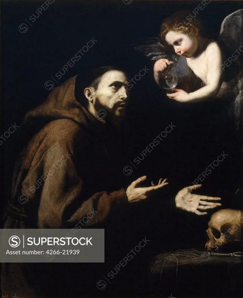 Francis of Assisi and the angel with the water bottle by Ribera, Jose, de (1591-1652)/ Museo del Prado, Madrid/ 1636-1637/ Spain/ Oil on canvas/ Baroque/ 120x98/ Bible