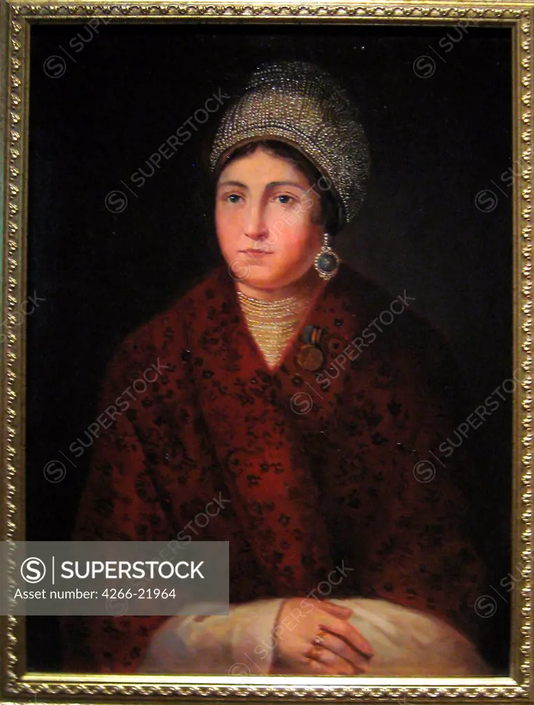Vasilisa Kozhina by Smirnov, Alexander F. (Early 19th cen.)/ State History Museum, Moscow/ 1813/ Russia/ Oil on canvas/ Classicism/ Portrait