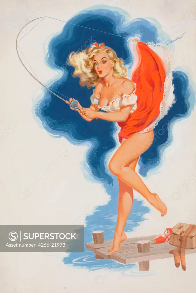 Jerri. Bill Randall's Date Book calendar pin-up by Randall, Bill (*1911)/ Private Collection/ 1959/ The United States/ Gouache and Tempera on cardboard/ Pin-up/ Genre
