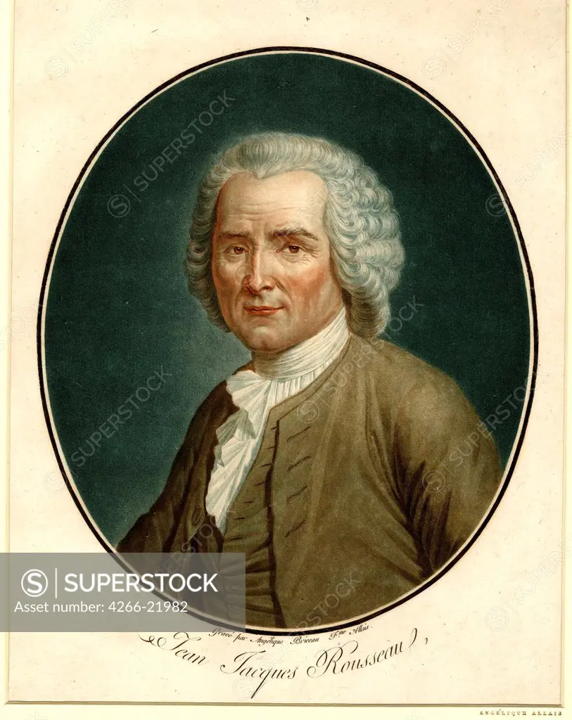 Portrait of Jean-Jacques Rousseau (1712-1778) by Allais (nee Briceau), Angelique (active 18th century)/ Bibliotheque de Geneve/ 1791/ France/ Etching, watercolour/ Rococo/ 24,5x21,5/ Portrait