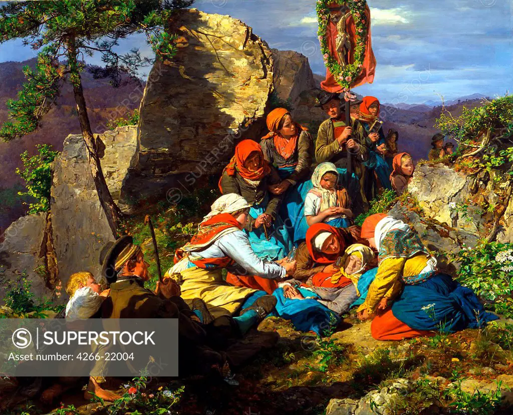 The Interrupted Pilgrimage (The Sick Pilgrim) by Waldmuller, Ferdinand Georg (1793-1865)/ Leopold Museum, Vienna/ 1858/ Austria/ Oil on wood/ Biedermeier/ 70,9x87,3/ Genre