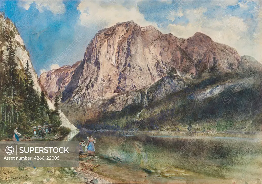 Altaussee Lake and Face of Mount Trissel by Alt, Rudolf von (1812-1905)/ Leopold Museum, Vienna/ 1859/ Austria/ Watercolour and white colour on paper/ Romanticism/ 26,5x37,1/ Landscape