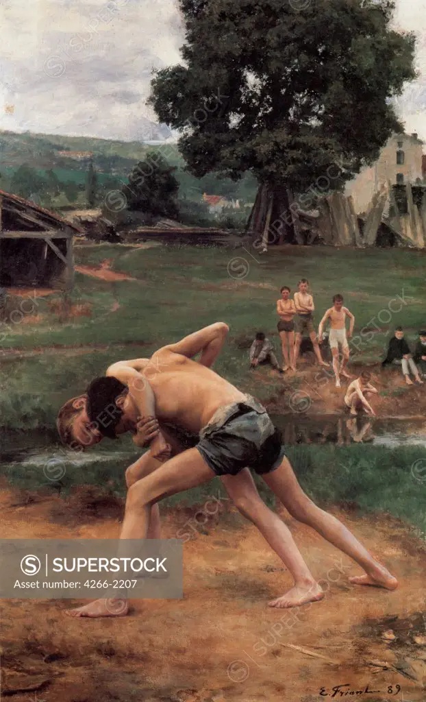 Young wrestlers by Emile Friant, oil on canvas, 1889, 1863-1932, France, Montpellier, Musee Fabre, 180x113, 9