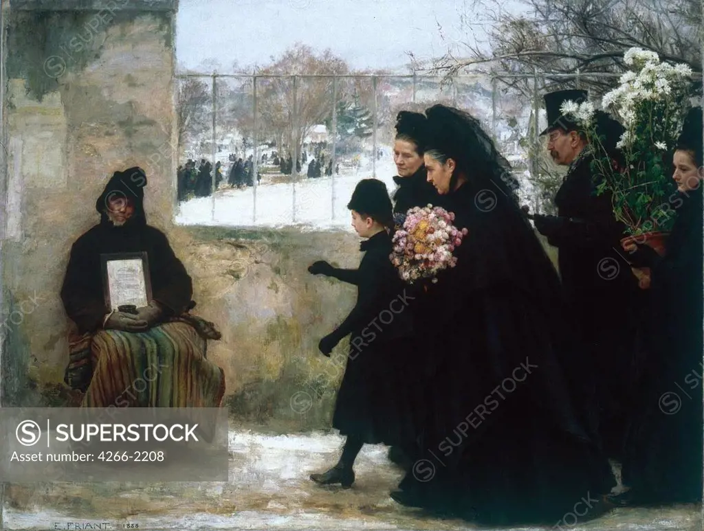 Procession to cemetery on All Saints Day by Emile Friant, oil on canvas, 1888, 1863-1932, France, Nancy, Musee des Beaux-Arts, 254x325