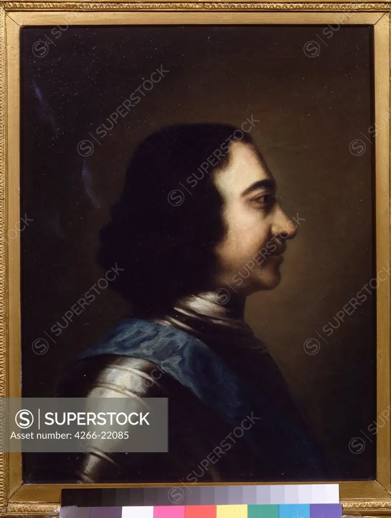 Portrait of Emperor Peter I the Great (1672-1725) by Russian master  / State Tretyakov Gallery, Moscow/ Early 18th cen./ Russia/ Oil on canvas/ Russian Art of 18th cen./ 64x48,5/ Portrait