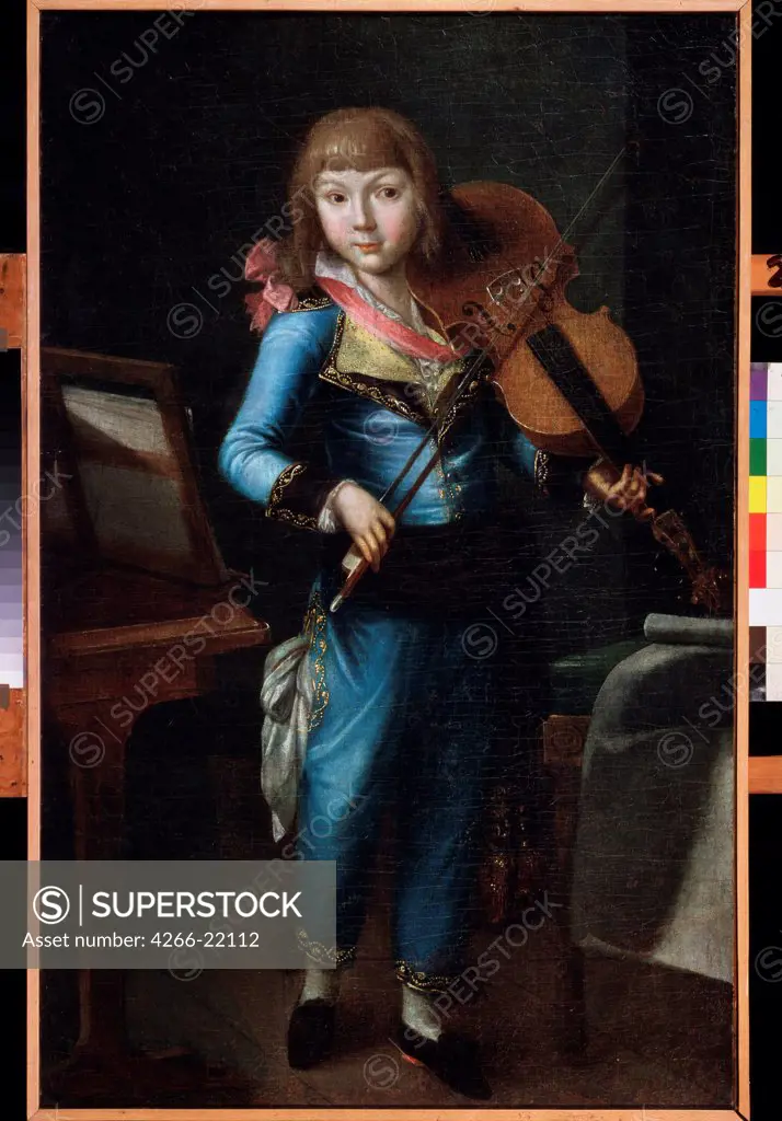 A young viola player in blue dress by Russian master  / Museum Palace Theatre Ostankino, Moscow/ 1790s/ Russia/ Oil on canvas/ Russian Art of 18th cen./ Music, Dance
