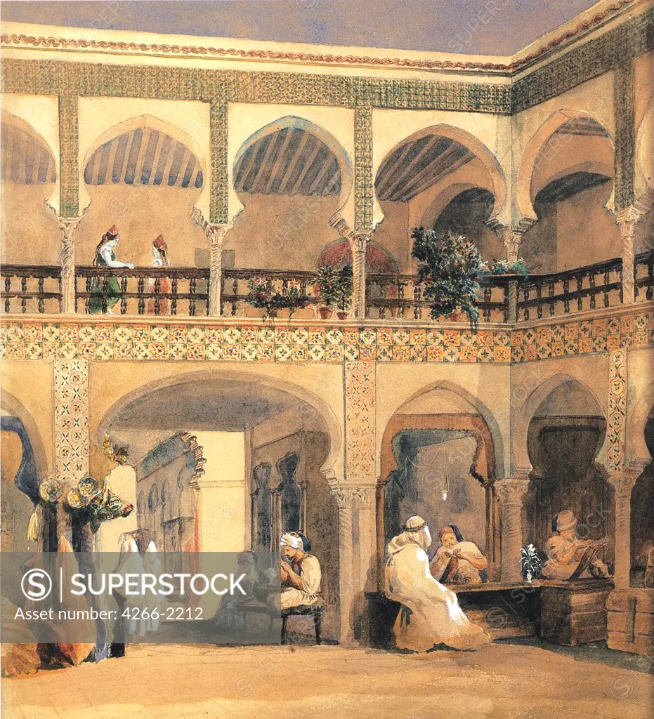 Courtyard of Arabian house by Theodore Chasseriau, oil on canvas, 1840s, 1819-1856, Private Collection,