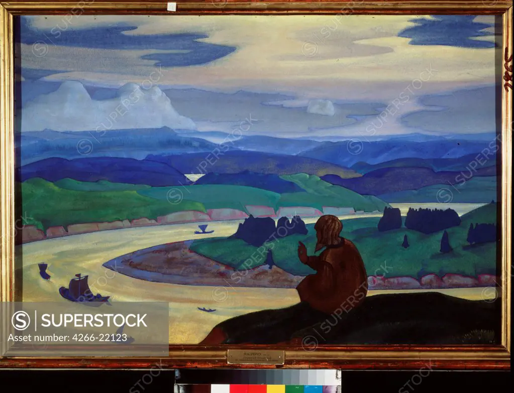 Procopius the Blessed Prays for the Unknown Travelers by Roerich, Nicholas (1874-1947)/ State Russian Museum, St. Petersburg/ 1914/ Russia/ Tempera on cardboard/ Symbolism/ 70x105/ Mythology, Allegory and Literature