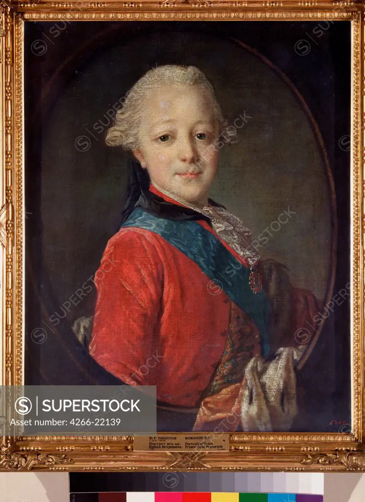 Portrait of Grand Duke Pavel Petrovich (1754-1801) as child by Rokotov, Fyodor Stepanovich (1735-1808)/ State Russian Museum, St. Petersburg/ 1761/ Russia/ Oil on canvas/ Russian Art of 18th cen./ 58,5x47,5/ Portrait