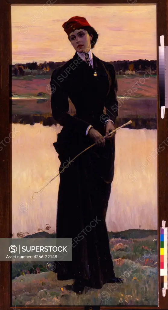 Portrait of Olga Nesterova, the artist's daughter by Nesterov, Mikhail Vasilyevich (1862-1942)/ State Russian Museum, St. Petersburg/ 1906/ Russia/ Oil on canvas/ Symbolism/ 175x86,5/ Portrait