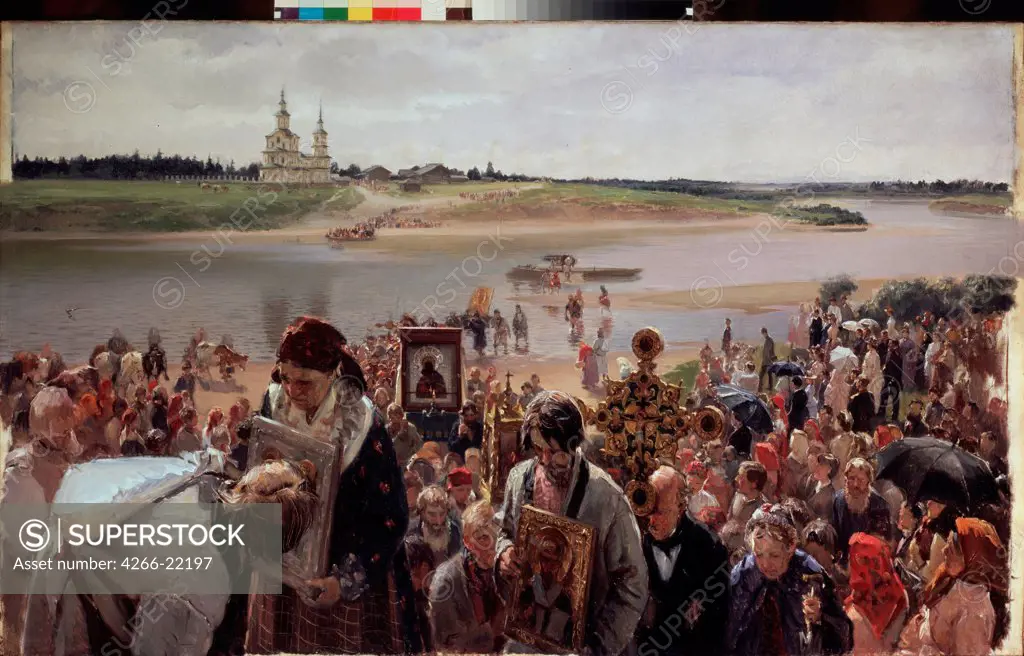 Easter procession by Pryanishnikov, Illarion Mikhailovich (1840-1894)/ State Russian Museum, St. Petersburg/ 1893/ Russia/ Oil on canvas/ Russian Painting of 19th cen./ 101,5x165/ Genre