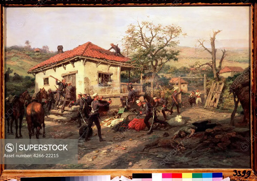 A Scene from the Russo-Turkish War of 1876-1878 by Kovalevsky, Pavel Osipovich (1843-1903)/ State Tretyakov Gallery, Moscow/ 1882/ Russia/ Oil on canvas/ Russian Painting of 19th cen./ 66x99,3/ Genre,History