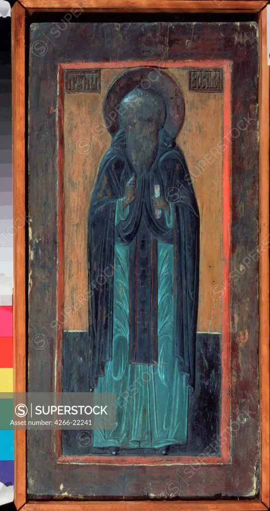 Saint Zosima by Russian icon  / Regional Museum of Fine and Applied Art, Smolensk/ Mid of 16th cen./ Russia, Northern School/ Wood, tempera/ Old Russian Art/ 60x29/ Bible