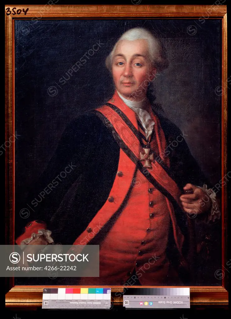 Portrait of Field Marshal Generalissimo Prince Alexander Suvorov (1729_1800) by Levitsky, Dmitri Grigorievich (1735-1822)/ State V. Tropinin-Museum, Moscow/ 1786/ Russia/ Oil on canvas/ Russian Art of 18th cen./ 80,5x62,5/ Portrait
