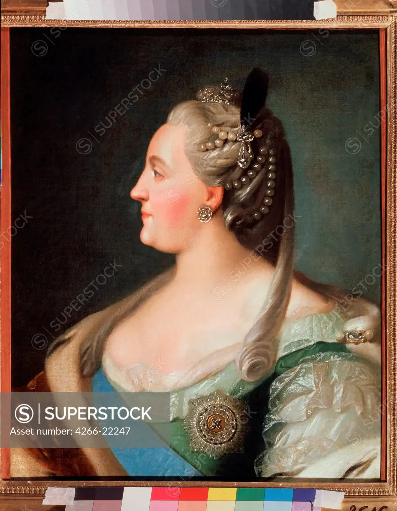Portrait of Empress Catherine II (1729-1796) by Rokotov, Fyodor Stepanovich (1735-1808)/ State V. Tropinin-Museum, Moscow/ after 1763/ Russia/ Oil on canvas/ Russian Art of 18th cen./ 65,5x53,5/ Portrait