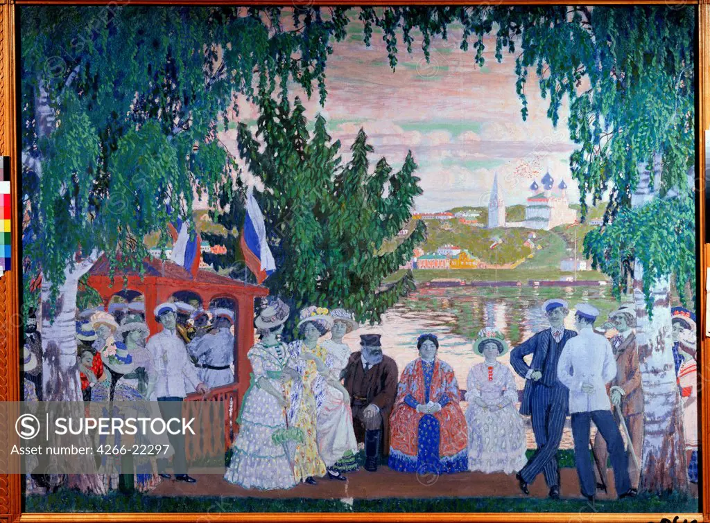 Public Merrymaking by Kustodiev, Boris Michaylovich (1878-1927)/ State United Art Museum, Kostroma/ 1910/ Russia/ Oil on canvas/ Russian Painting, End of 19th - Early 20th cen./ 160,6x214/ Genre