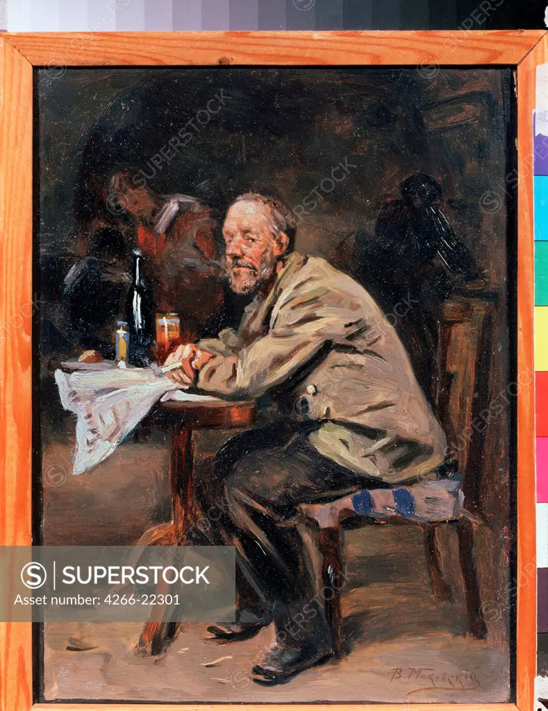 A Drinker by Makovsky, Vladimir Yegorovich (1846-1920)/ State Art Museum, Yaroslavl/ Russia/ Oil on canvas/ Russian Painting of 19th cen./ 23,2x17,5/ Genre