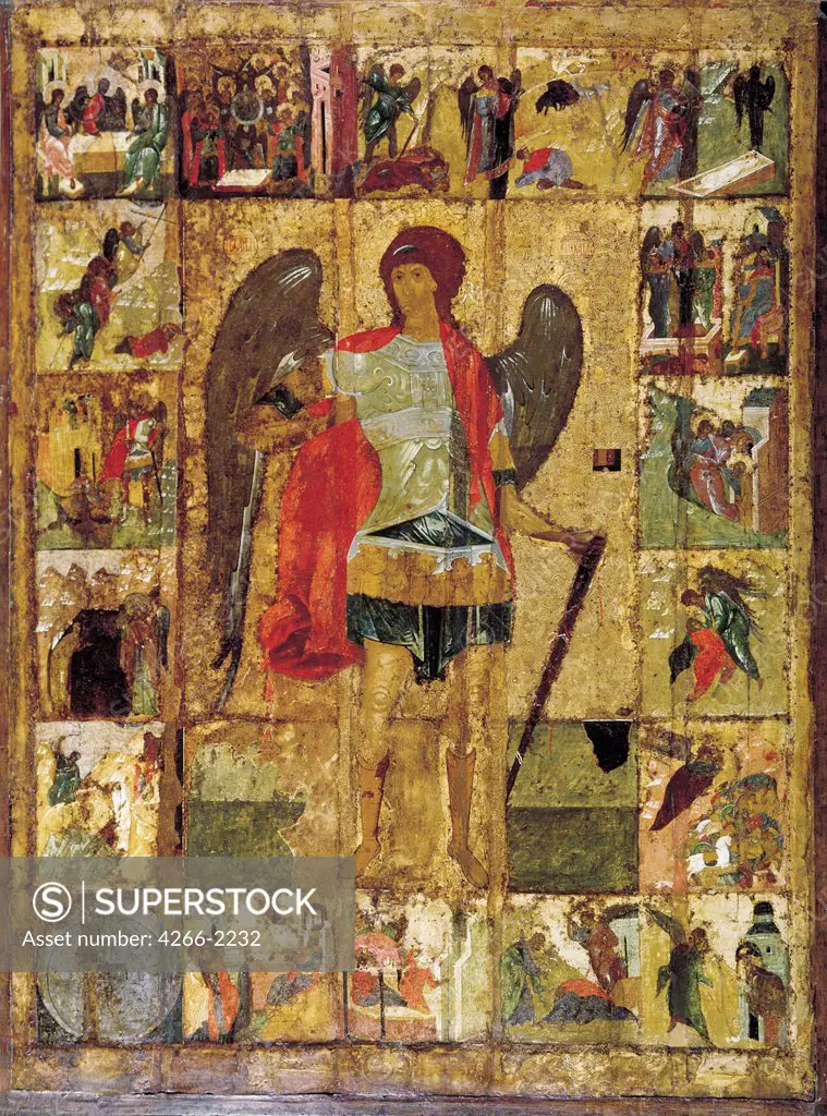 Russian icon depicting Archangel Michael by unknown painter, tempera on panel, circa 1410, Russia, Moscow, Kremlin Archangel Michael Cathedral