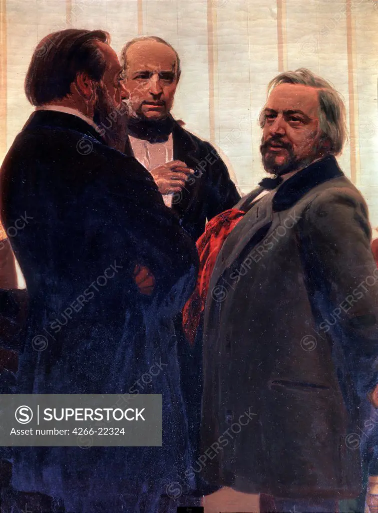 The composers Vladimir Odoevsky, Mily Balakirev and Mikhail Glinka (Detail of the painting Slavonic composers) by Repin, Ilya Yefimovich (1844-1930)/ State Conservatory, Moscow/ 1872/ Russia/ Oil on canvas/ Russian Painting of 19th cen./ Music, Dance,Por