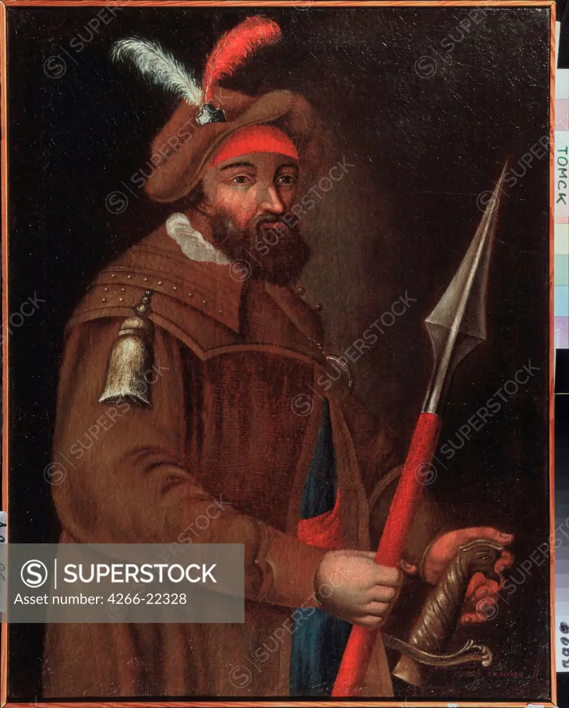 Portrait of the Cossack's leader, Conqueror of Siberia Yermak Timopheyevich (-1585) by Russian master  / State Art Museum, Tomsk/ Early 18th cen./ Russia/ Oil on canvas/ Russian Art of 18th cen./ 88,5x68/ Portrait
